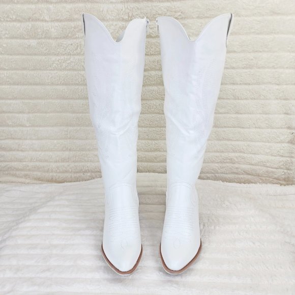 Wild Ones Rodeo Embroidered White Cowboy Cowgirl Boots Tuck Zipper - Picture 7 of 10